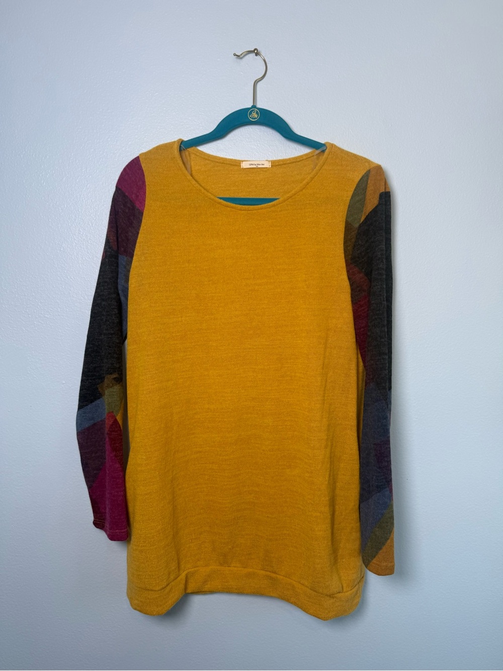 12 Pm By Mon Ami Mustard Colorblock Tunic with Multicolor Sleeves